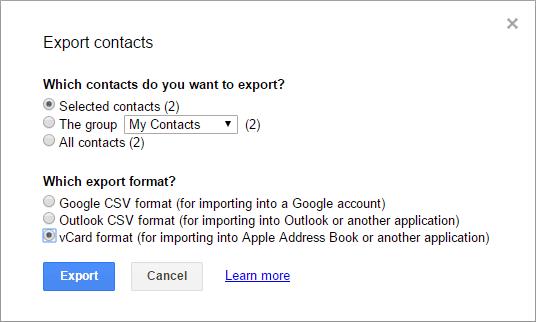 choose wanted contacts to import to icloud