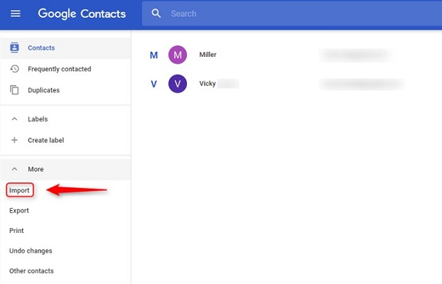 importer des contacts vers gmail