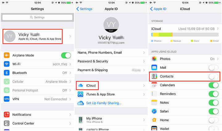 Sincronizza i contatti di iPhone su iCloud usando iPhone
