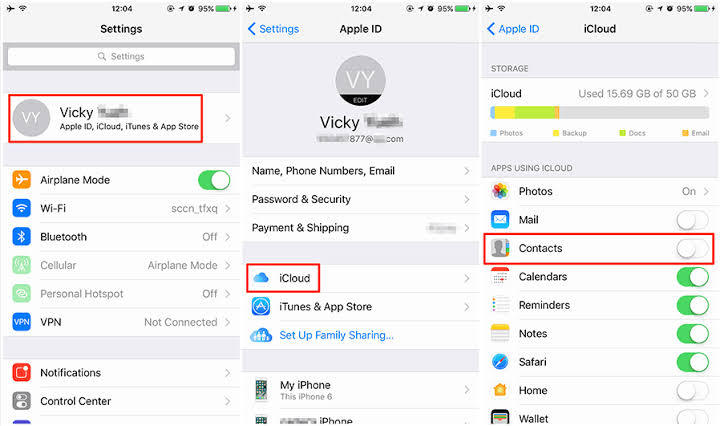 مزامنة جهات اتصال iphone مع icloud باستخدام iphone