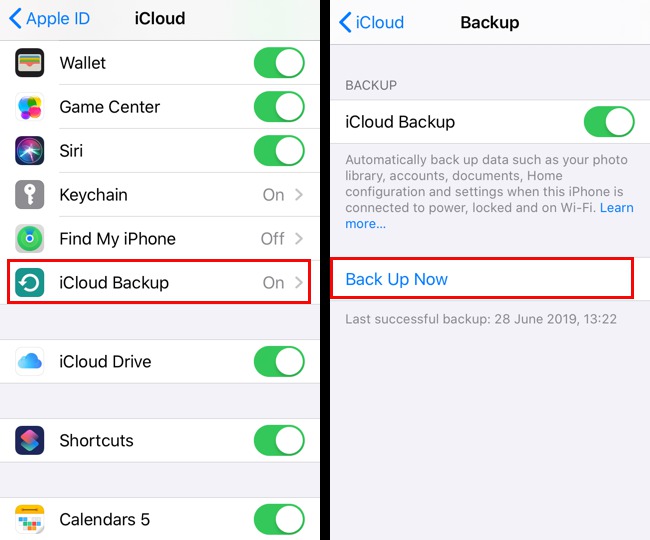 Backup dei contatti dell'iPhone su icloud