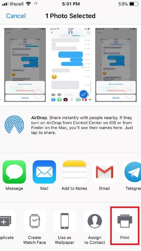 print out text messages from iPhone