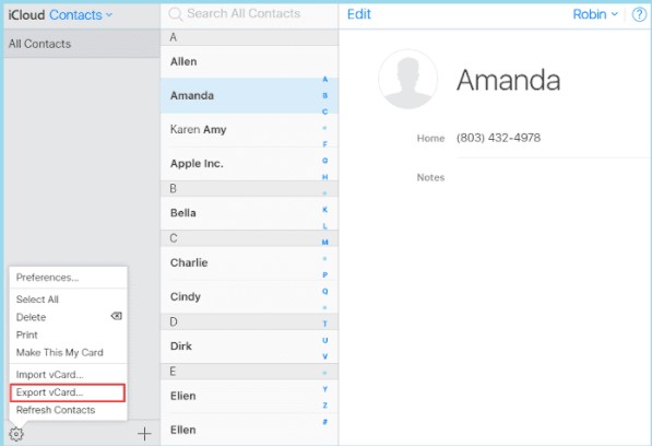 exportar contactos de iPhone a la computadora usando iCloud