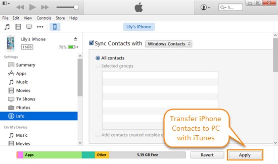 ekspor kontak dari iPhone ke pc dengan itunes