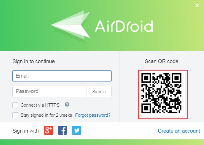 airdroid connection qr code