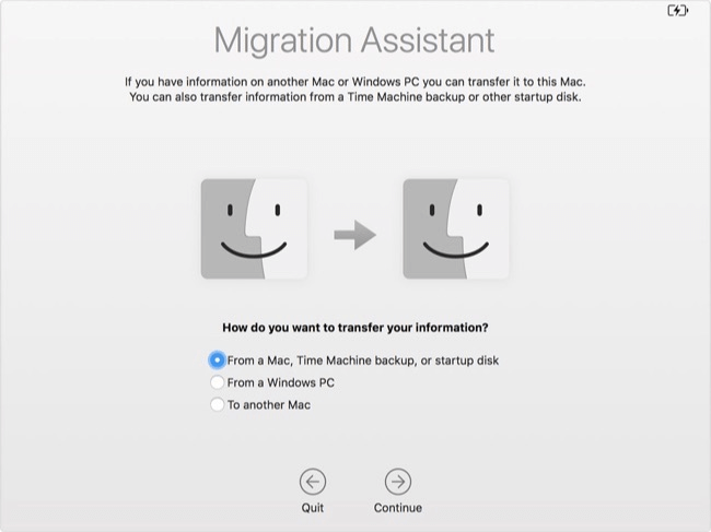 Assistente de Migração no Mac