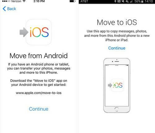 افتح تطبيق move to ios