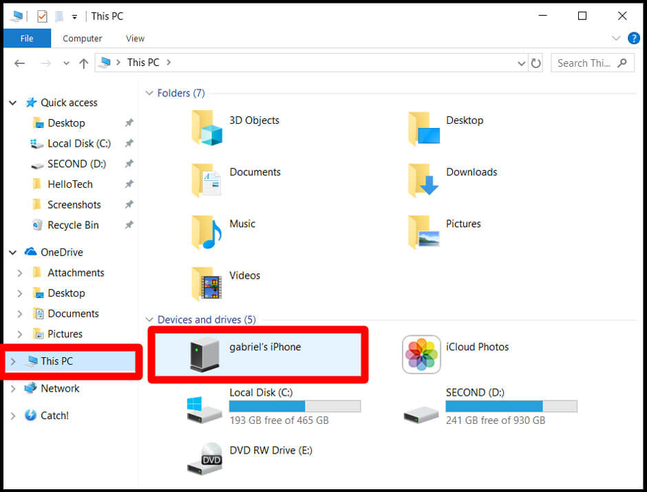 transfer photos to pc via file explorer