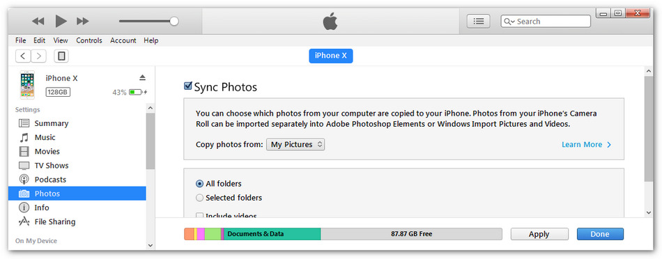 transferir fotos con itunes