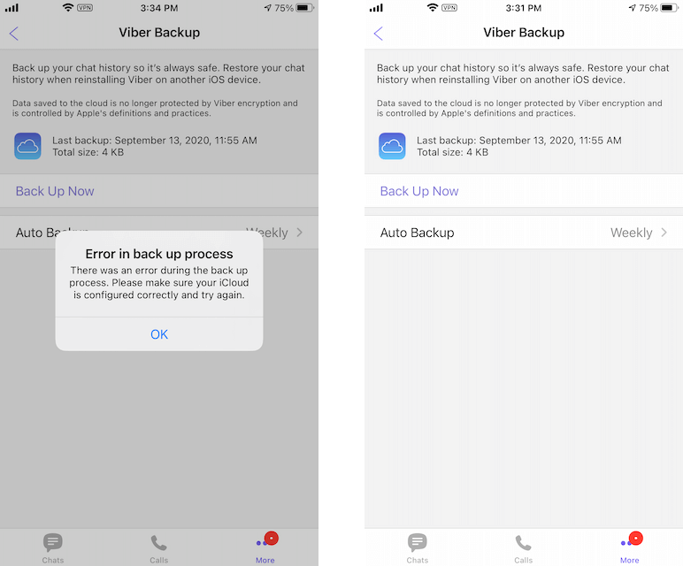 viber can't back up to icloudt