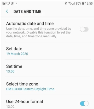 set the correct date and time on your mobile