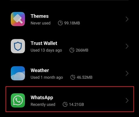select the whatsapp app