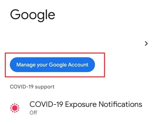 tap on manage your google account