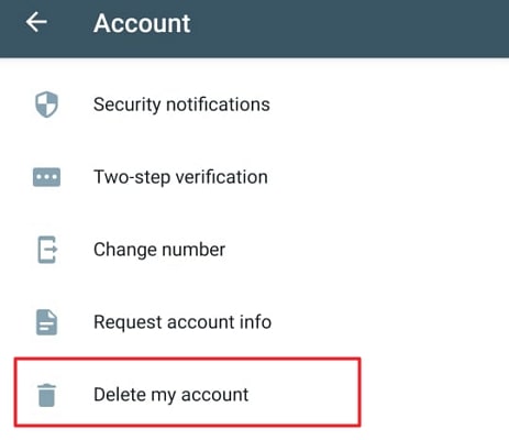 select delete my account option