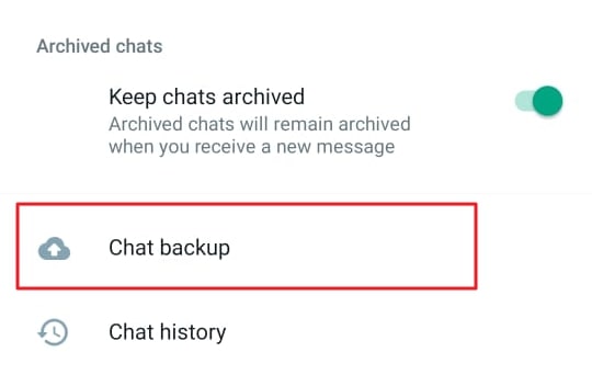 choose the chat backup option