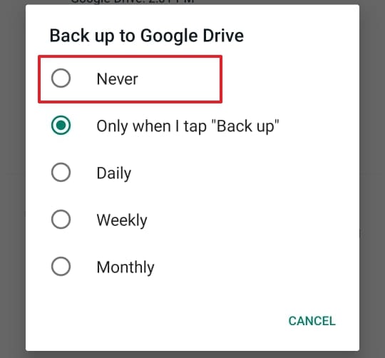 enable the never option