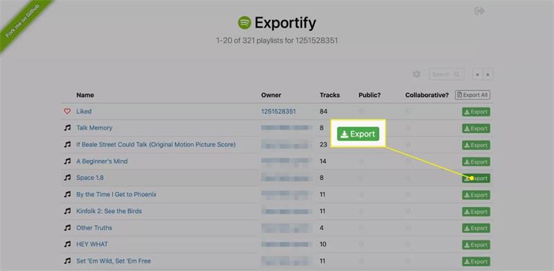 selección de la opción de exportación