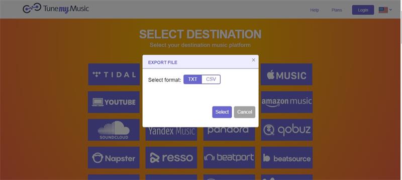 cliquer sur sélectionner la destination