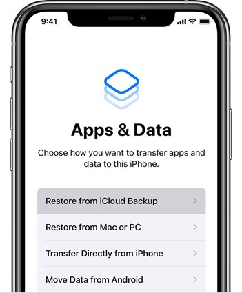 appuyez sur restaurer à partir de la sauvegarde icloud