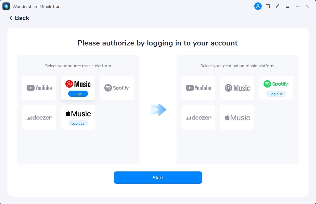 selecting source and destination platforms