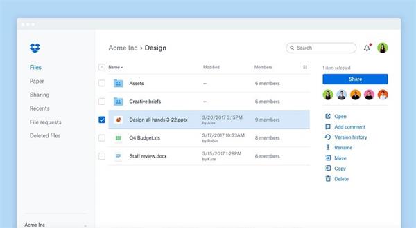 dropbox files interface