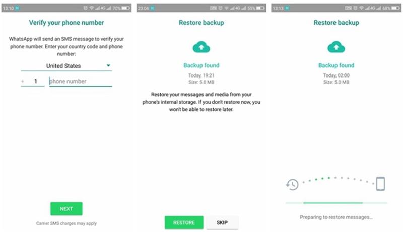 ripristinare i dati di whatsapp dai file locali