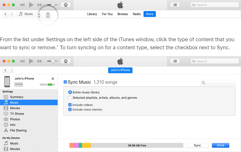 sync with itunes