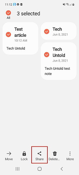 pulse sobre el icono de compartir para compartir notas