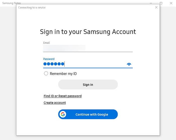 enter your samsung account details