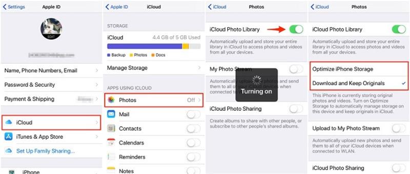 turn on the icloud photo library