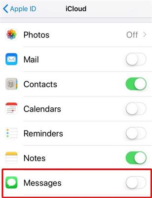 bascule pour activer la synchronisation des messages sur iCloud