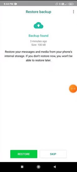 restore a whatsapp backup from your phone’s internal storage