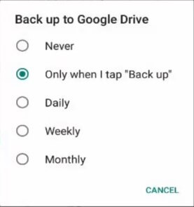 backup settings