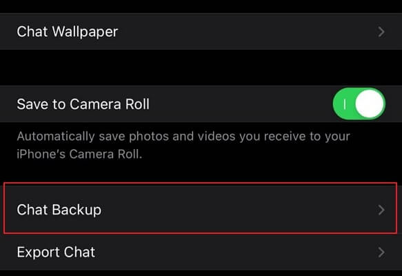 select chat backup option