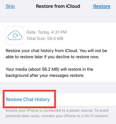 tap on restore chat history