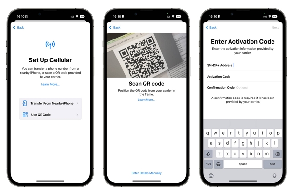 esim actif à l'aide d'un code qr