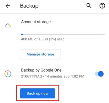 premere il pulsante "backup ora"