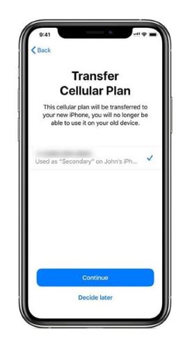 transferência do plano de celular do iphone durante a configuração