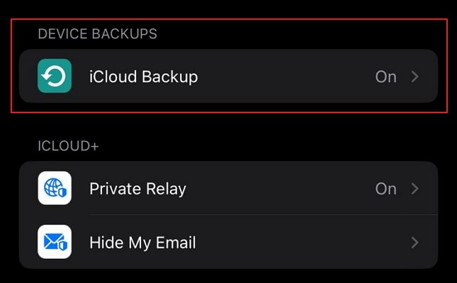 access the icloud backup option