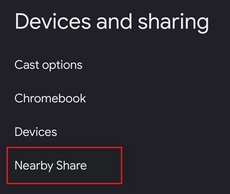 select the nearby share option