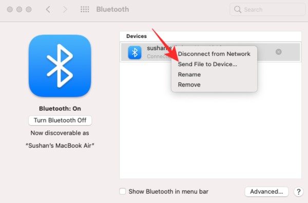 cliquez sur l'icône Bluetooth