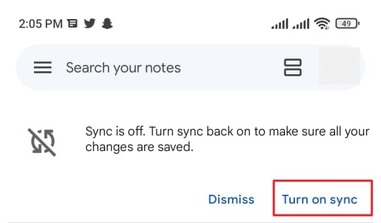 tap on turn on sync option