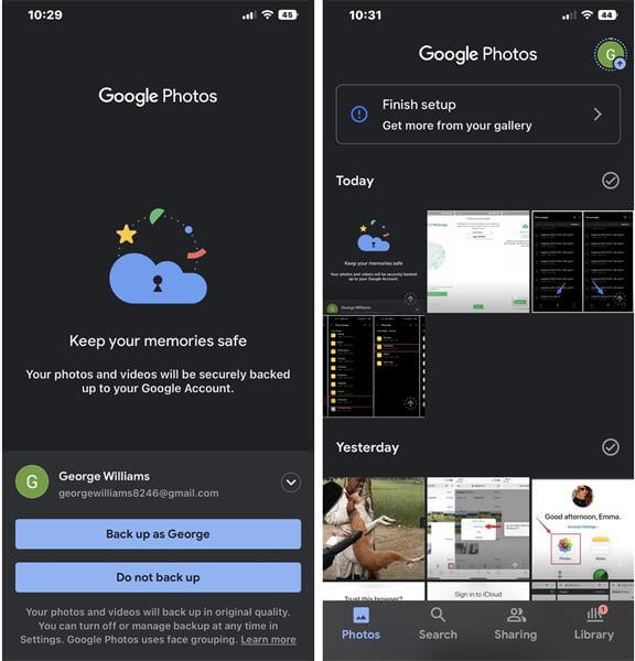setup of the google photos app