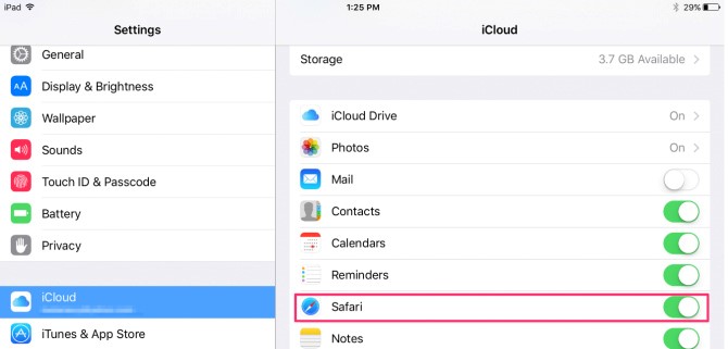 Habilitar as  guias do iCloud Tabs