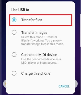 activar la opción transferir archivos