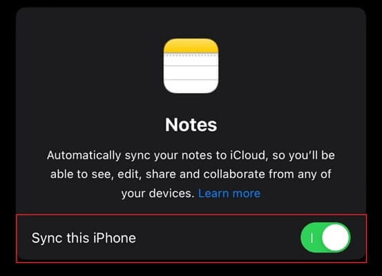 enable sync this iphone option