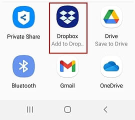 share a note on the samsung notes app then choose to add to dropbox