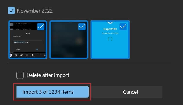 import the selected photos
