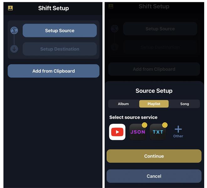 tap setup source