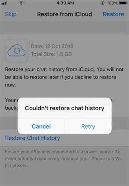 whatsapp cannot restore chat history